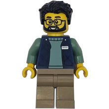 Minifig cty1951 - Delivery Worker - Male, Dark Blue Bodywarmer over Sand Green Sweater, Dark Tan Legs, Black Hair