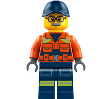 Minifig cty1959 - Coast Guard City - Male, Reddish Orange Jacket with Pockets and Reflective Stripes, Dark Blue Legs with Pockets and Reflective Stripes, Dark Blue Cap, Glasses and Moustache