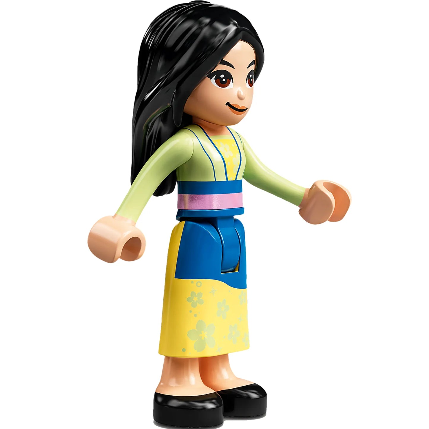 Minifig dp149 - Mulan - Yellowish Green and Bright Light Yellow Robe, Black Shoes, Lopsided Grin