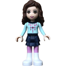 Minifig frnd030 - Friends Olivia (Light Nougat) - Dark Blue Layered Skirt, Light Aqua Long Sleeve Christmas Top