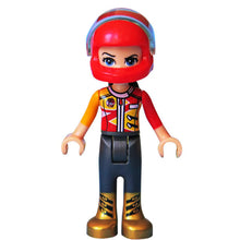 Minifig frnd278 - Friends Vicky - Trousers with Gold Boots, Red and Yellow Racing Jacket, Helmet