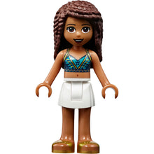 Minifig frnd383 - Friends Andrea - White Skirt, Dark Blue Halter Top with Gold Trim, Headphones