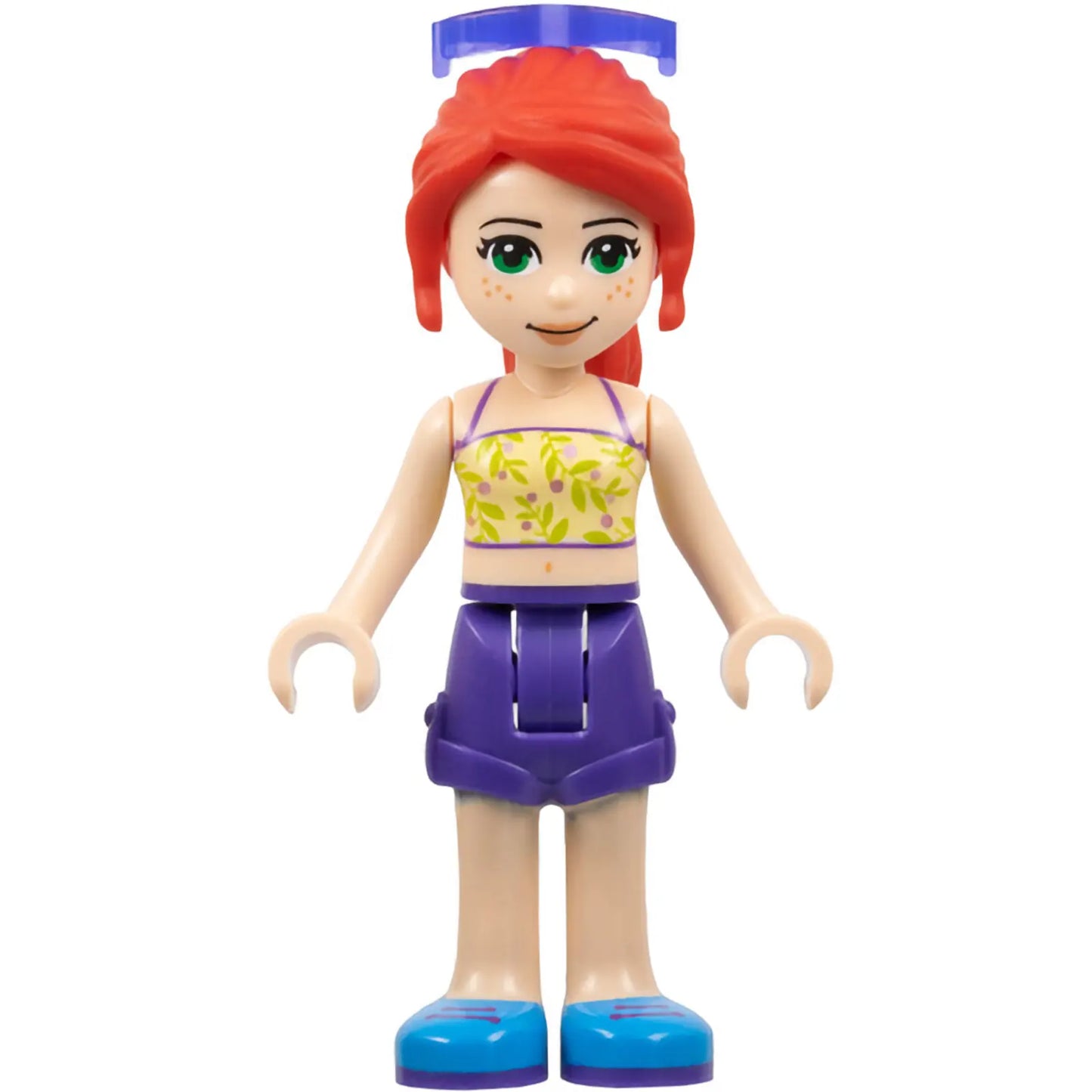 Minifigur frnd402 - Friends Mia - Dunkelviolette Shorts, gelblich-grünes Oberteil mit Ranken, Sonnenbrille