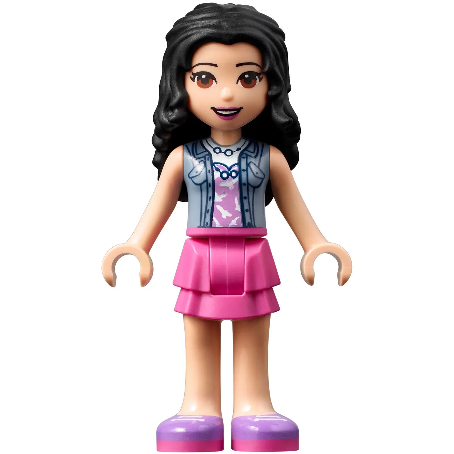 Minifigur frnd423 - Friends Emma - Dunkelrosa Lagenrock, sandblaues Oberteil mit Vögeln