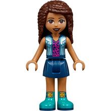 Minifig frnd456 - Friends Andrea - Dark Blue Skirt, Metallic Light Blue Jacket over Magenta Top