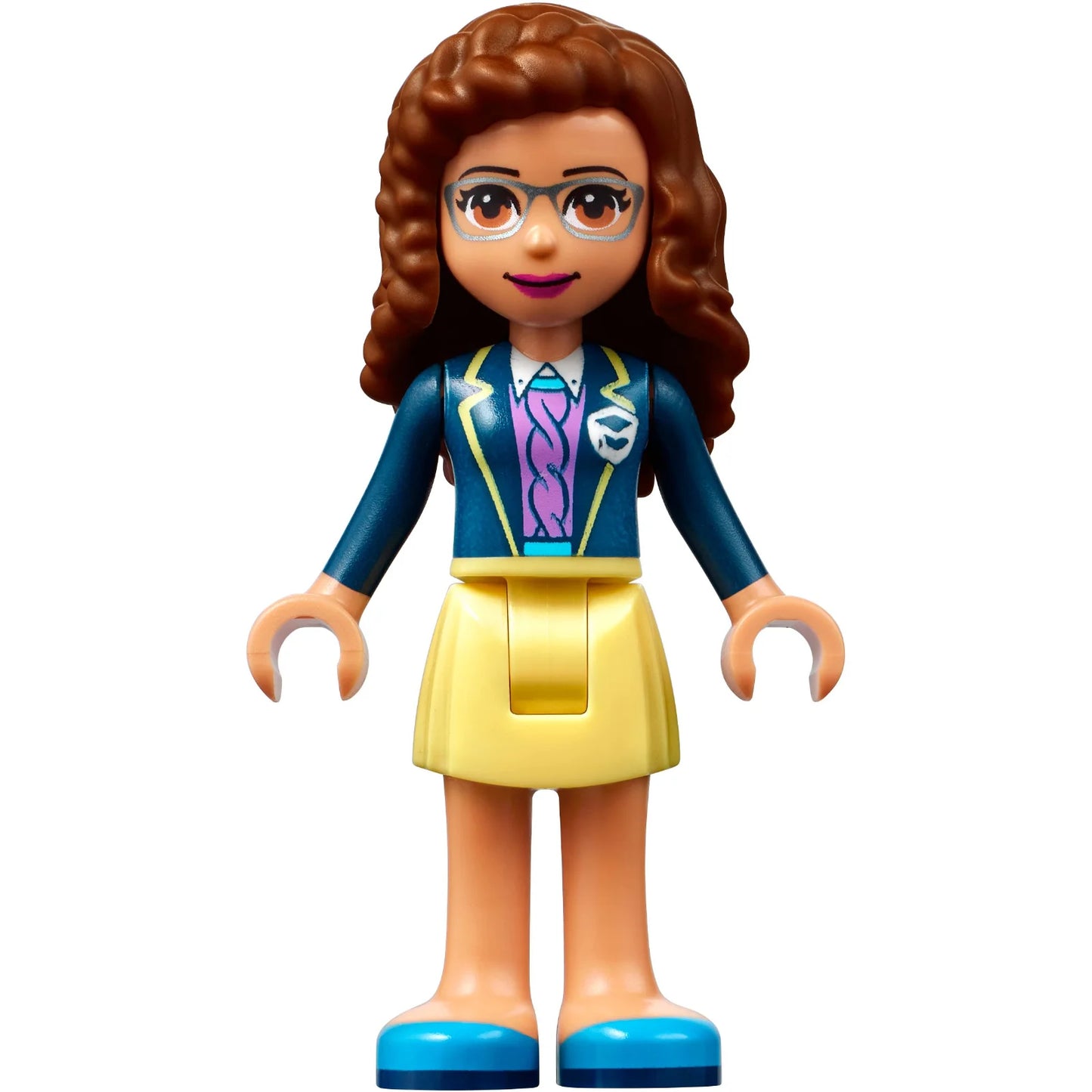 Minifig frnd460 - Friends Olivia (Nougat) - Bright Light Yellow Skirt, Dark Blue Jacket, Dark Azure Shoes