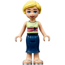 Minifig frnd461 - Friends Marisa - Dark Blue Skirt, Yellowish Green Shirt with Coral Belt, Silver Sandals