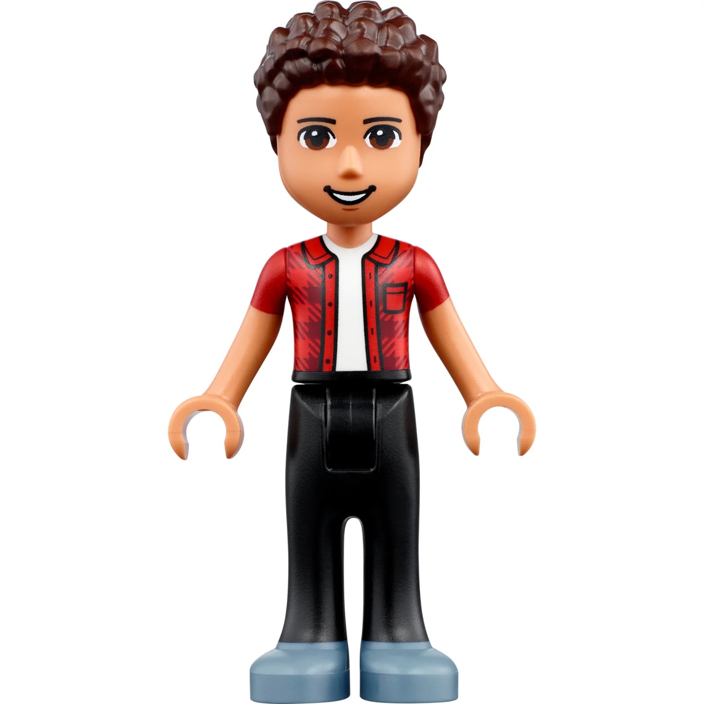 Minifig frnd499 - Friends River - Sand Blue Shoes, Black Jeans, Red Checkered Shirt with White Undershirt