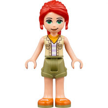 Minifig frnd527 - Friends Mia - Olive Green Shorts, Orange Shoes, Tan Vest, Bright Light Orange Scarf