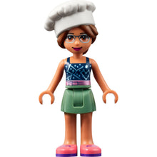 Minifig frnd539 - Friends Olivia (Nougat) - Sand Green Skirt, Dark Blue Top with Metallic Pink Belt, White Chef Toque with Hair