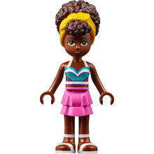 Minifig frnd555 - Friends Nandi - White and Dark Turquoise Bikini Top, Dark Pink Skirt, White Sandals, Yellow Head Wrap