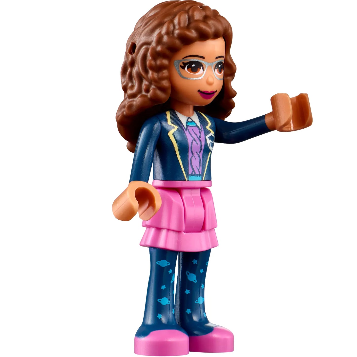 Minifig frnd558 - Friends Olivia (Nougat) - Dark Pink Skirt, Dark Blue Leggings, Dark Blue Jacket