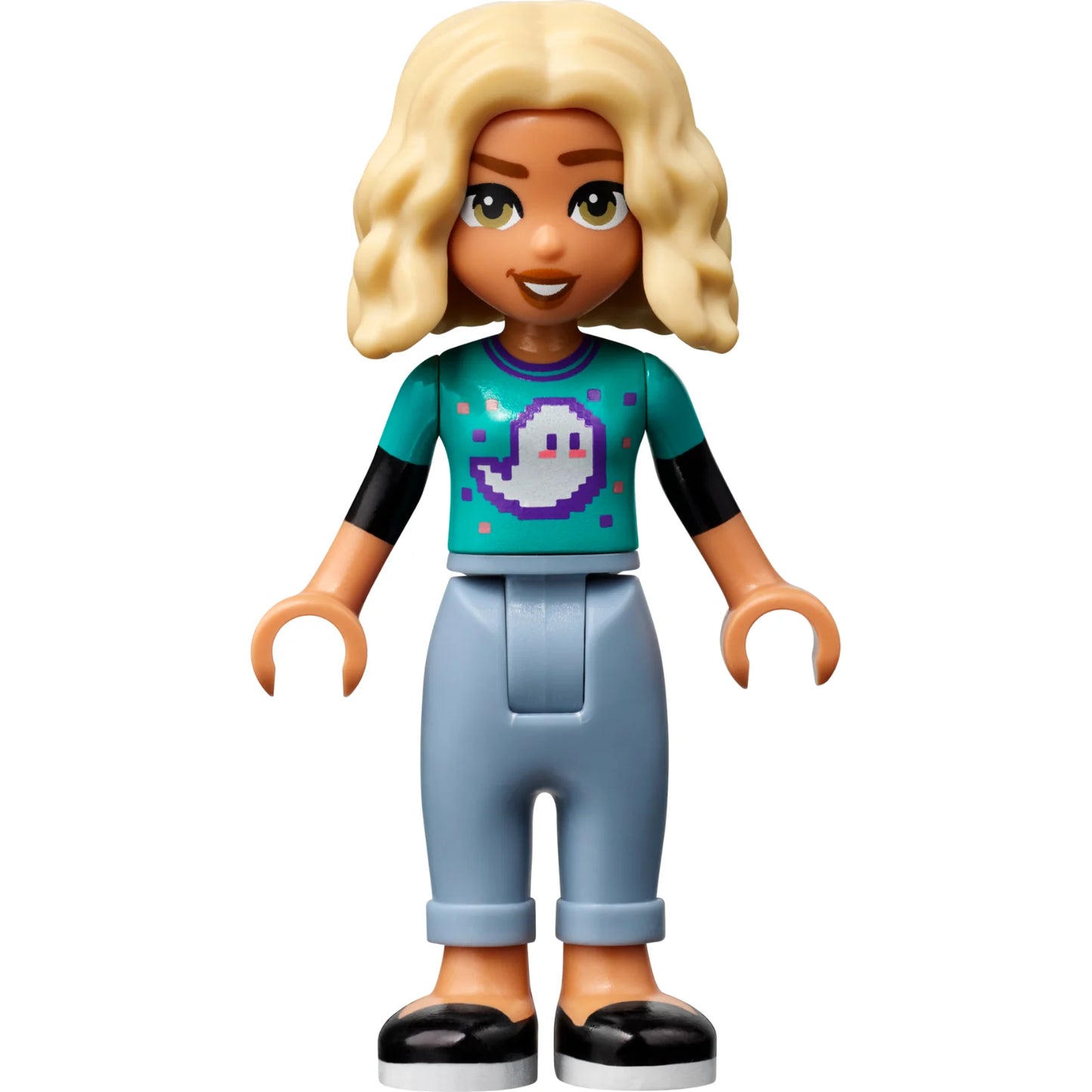 Minifig frnd596 - Friends Nova - Dark Turquoise Shirt, Sand Blue Trousers with Cuffs, Black Shoes