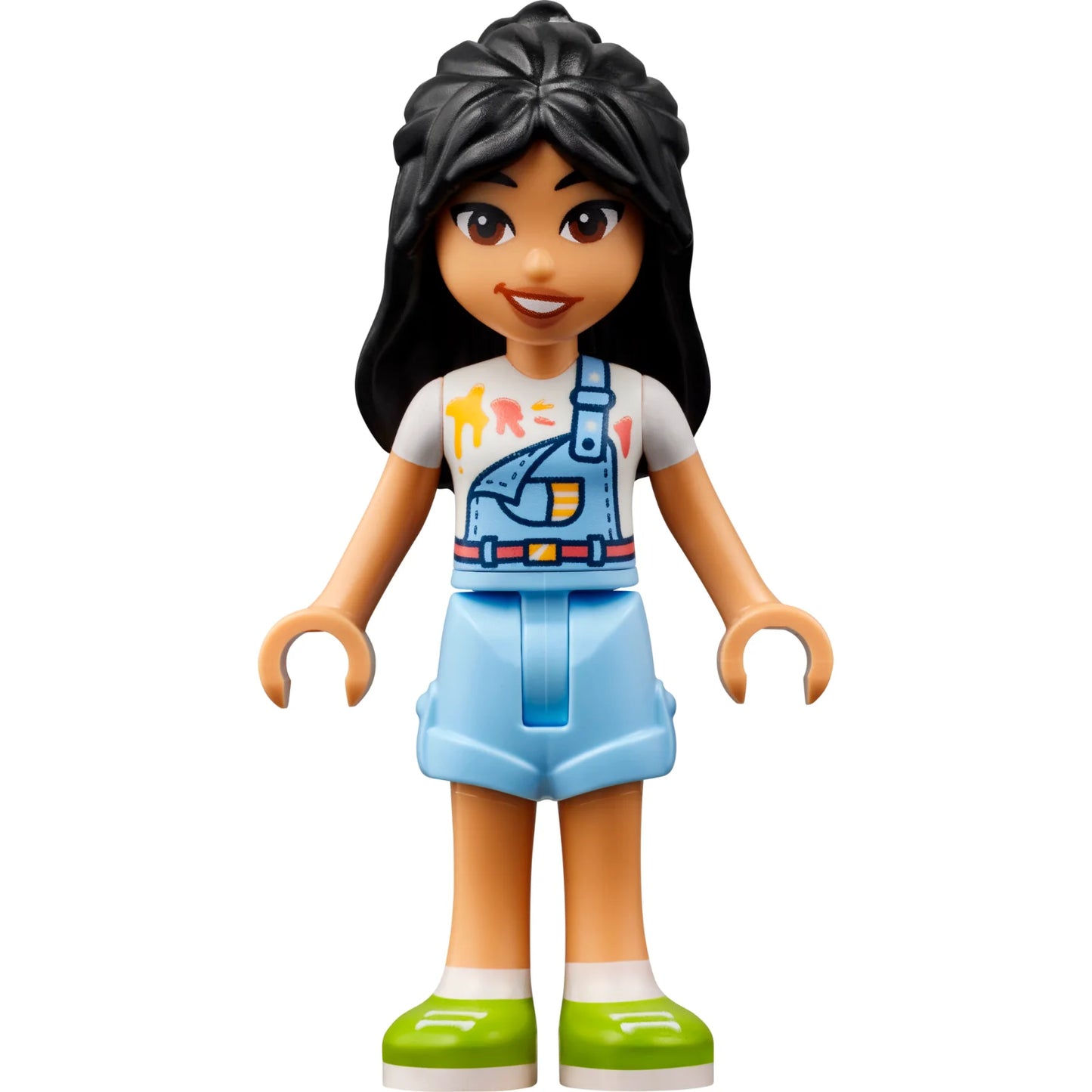 Minifig frnd600 - Friends Liann - Bright Light Blue Overalls over White Shirt, Bright Light Blue Shorts, Lime Shoes