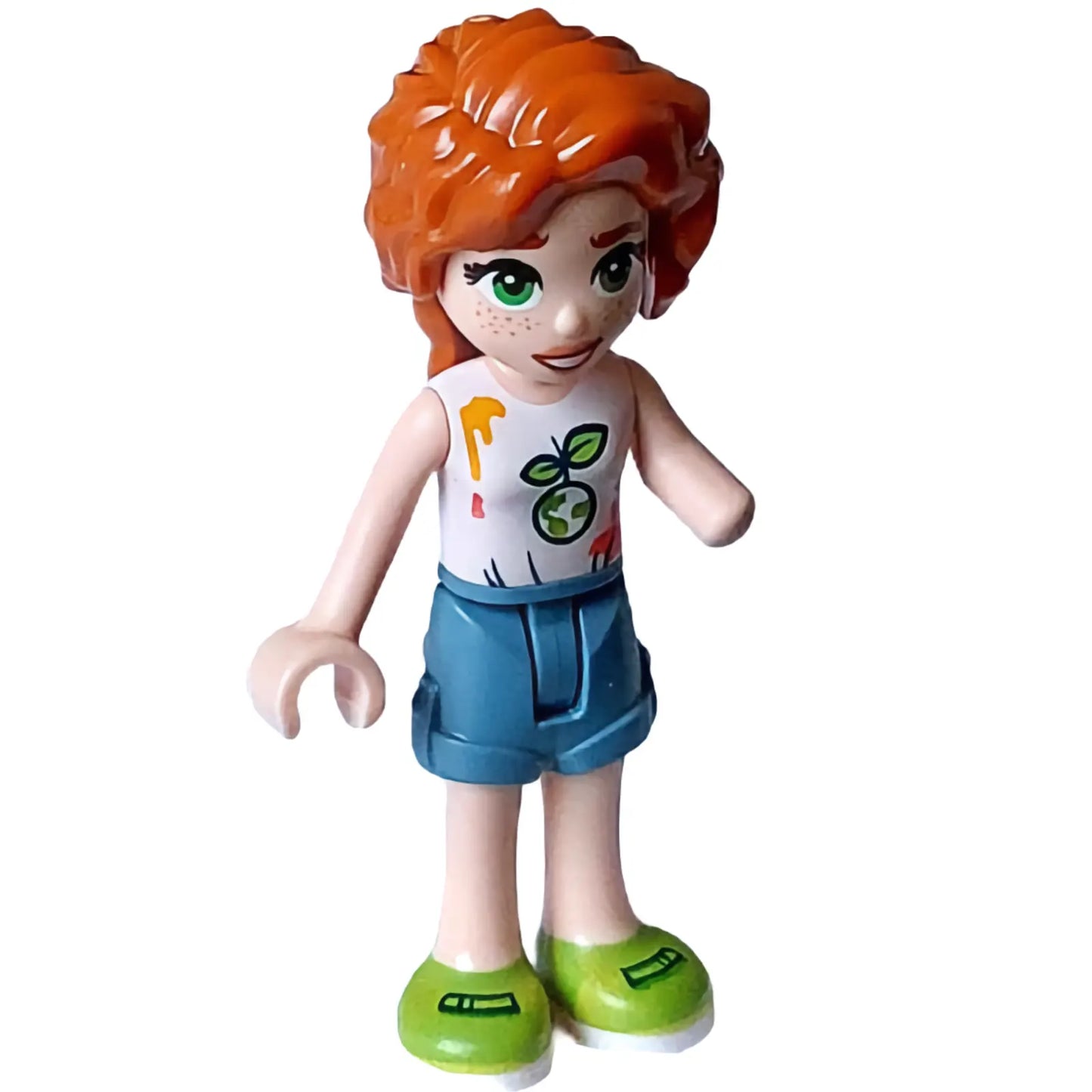Minifig frnd601 - Friends Autumn - White Sleeveless Top, Sand Blue  Shorts, Lime Shoes