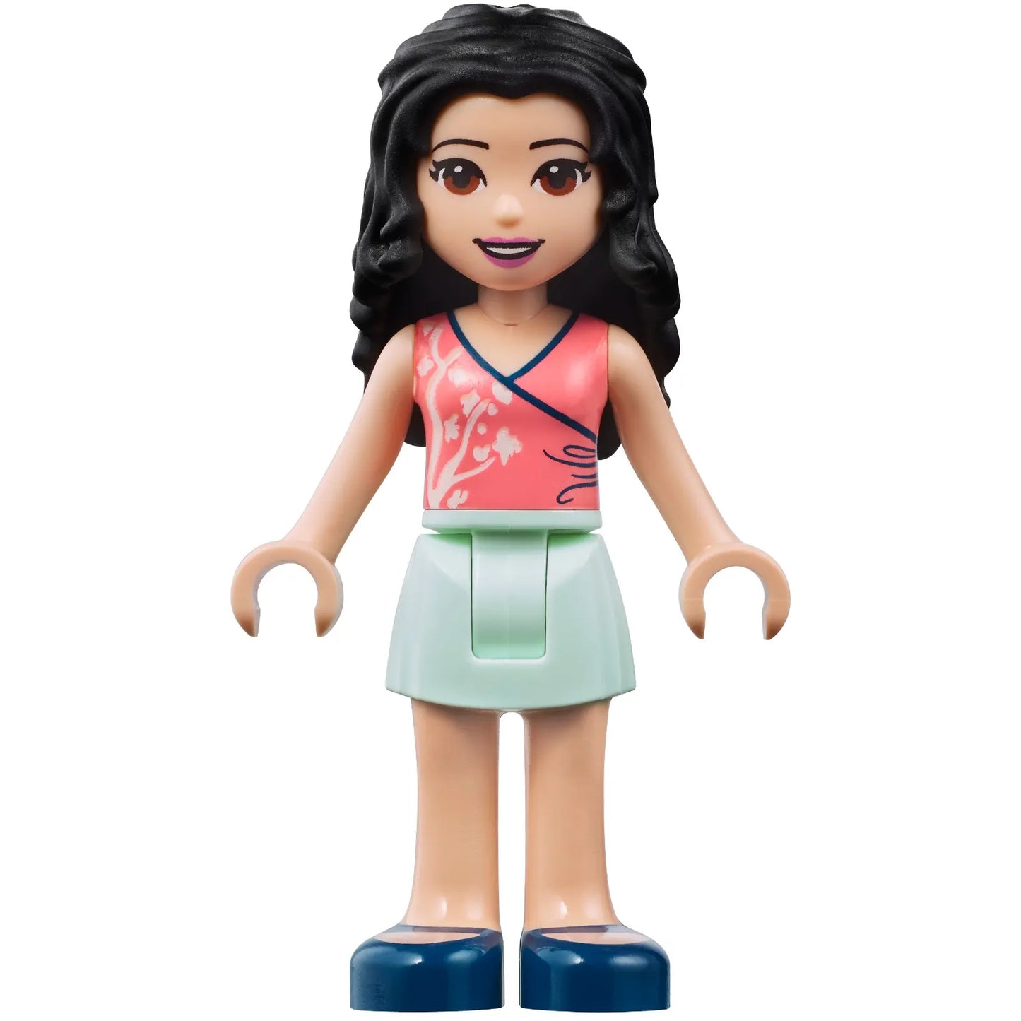 Minifig frnd374 - Friends Emma - Light Aqua Skirt, Coral Wrap Top, Dark Blue Shoes