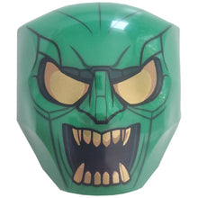 Part 3524pb05 - Large Figure Face with Brow and Nose Detail, 2 x 2 Round Brick Attachment with Gold Eyes, Open Mouth with Teeth, and Lines Pattern (Green Goblin)