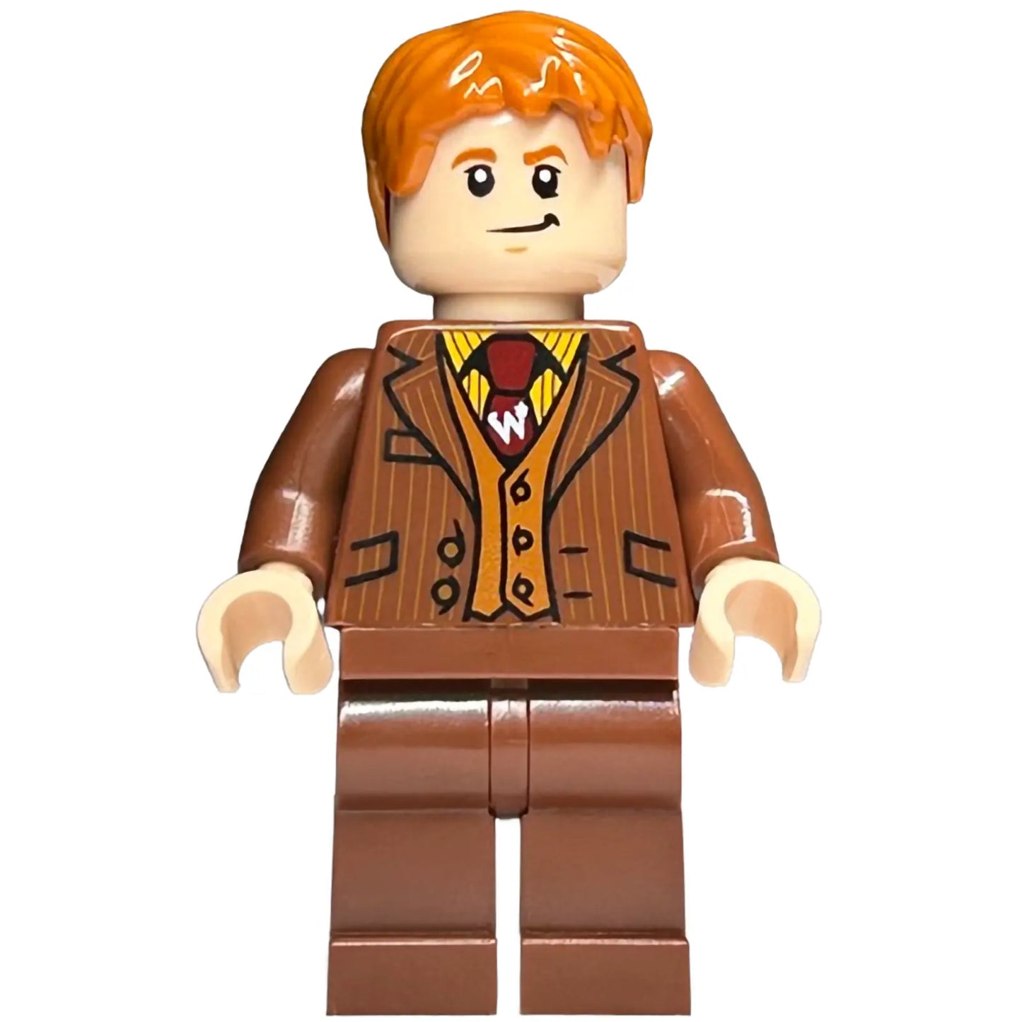 Minifigur hp252 - Fred Weasley - Rotbrauner Anzug, Dunkelrote Krawatte, Grinsender / Lächelnder Kopf