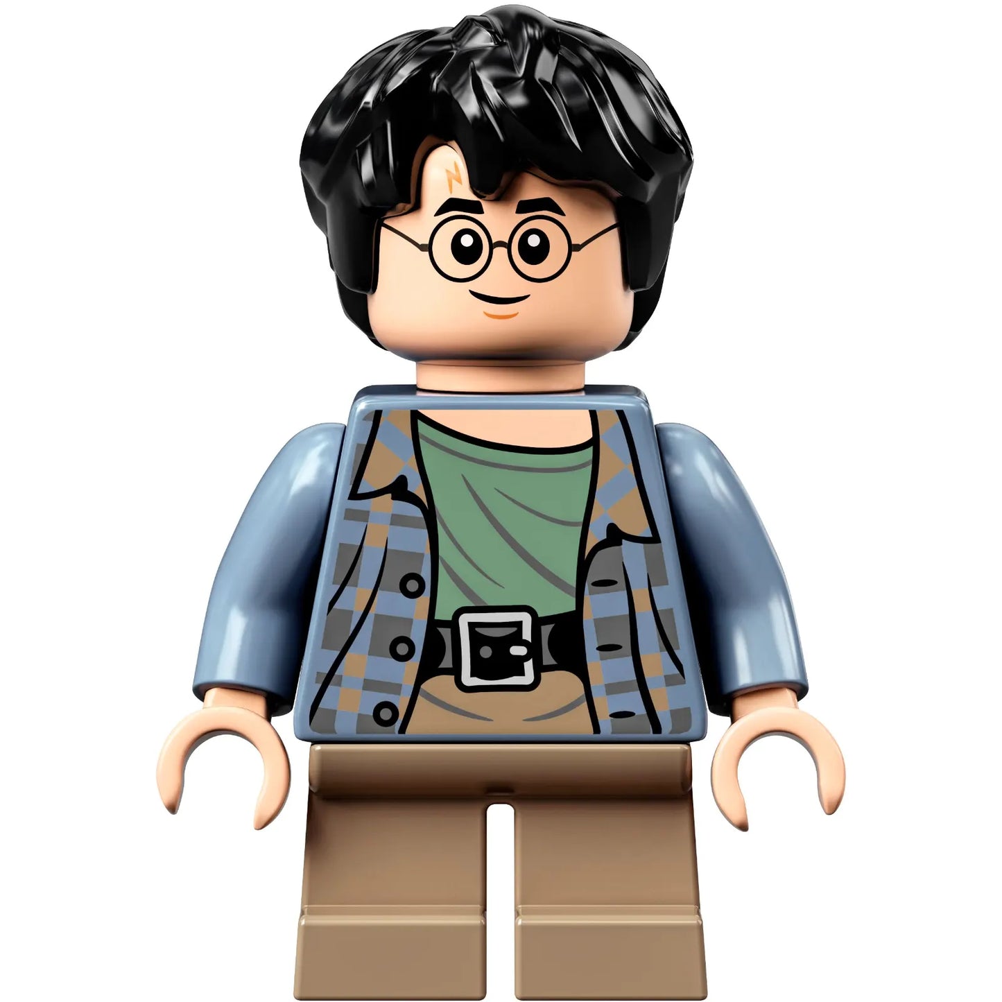 Minifig hp316 - Harry Potter - Sand Blue Jacket, Dark Tan Short Legs, Grin / Scared