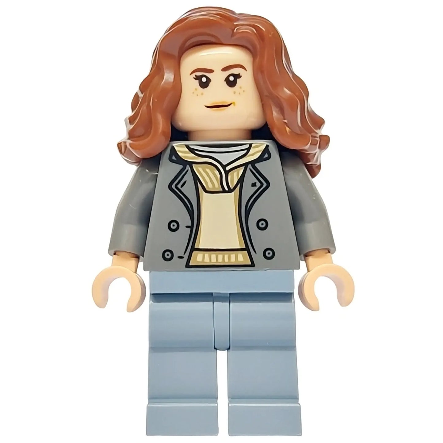 Minifig hp530 - Hermione Granger - Dark Bluish Gray Jacket over Tan Hoodie, Sand Blue Legs