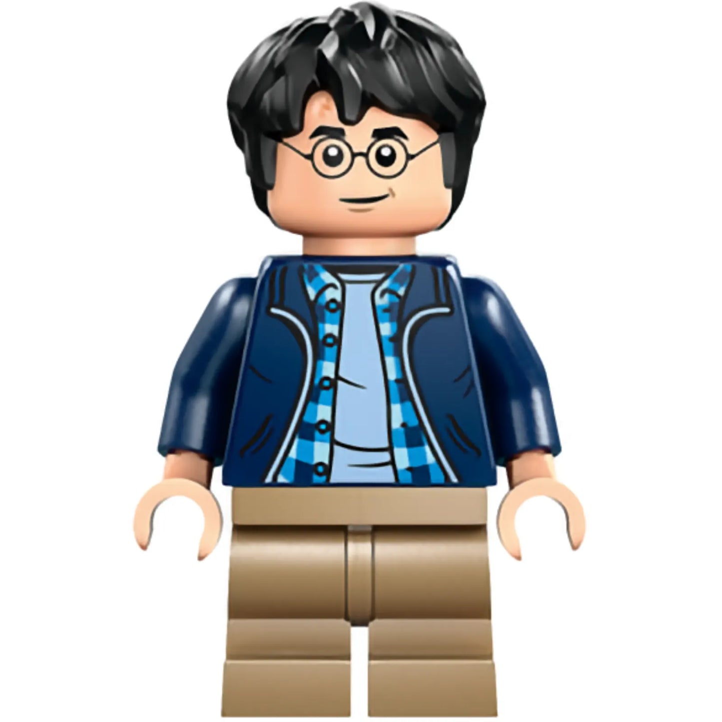 Minifig hp544 - Harry Potter - Dark Blue Open Jacket over Plaid Shirt with Collar and Sand Blue Shirt, Dark Tan Medium Legs