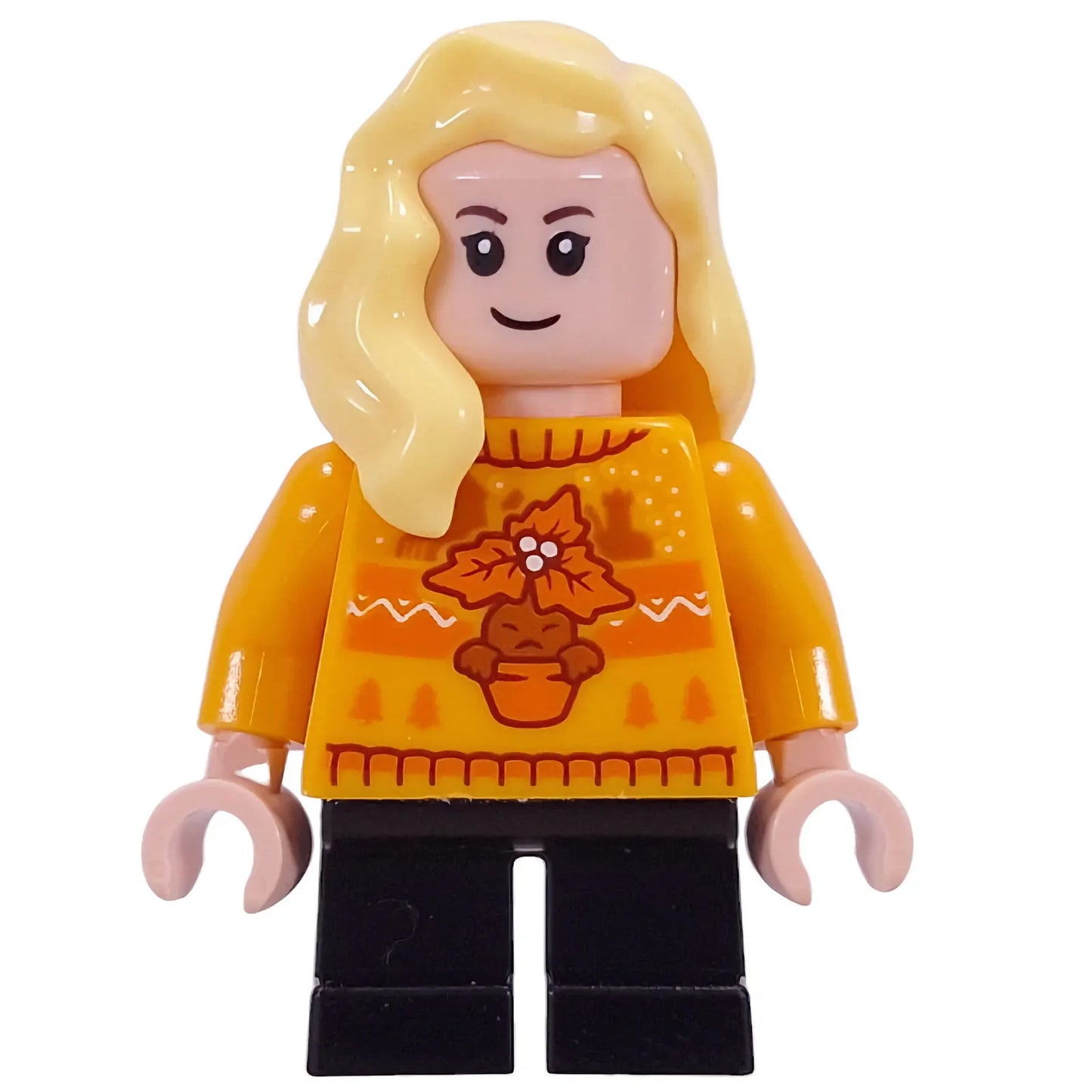 Minifig hp592 - Hannah Abbott - Bright Light Orange Holiday Sweater, Black Short Legs