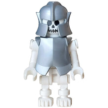 Minifig idea187 - Skeleton - Standard Skull, Bent Arms Vertical Grip, Flat Silver Helmet and Armor Breastplate (Colin the Fighter)