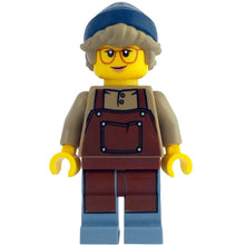 Minifig idea208 - Barista - Female, Reddish Brown Apron, Dark Blue Beanie, Dark Tan Hair, Glasses