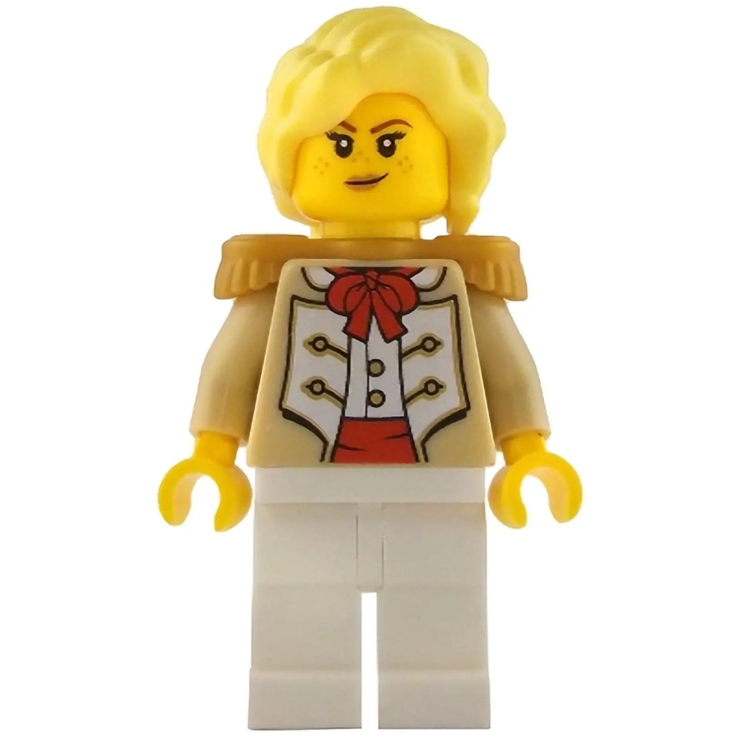 Minifig idea228 - Camilla - Admiral's Daughter, Tan Coat, White Legs, Pearl Gold Epaulettes
