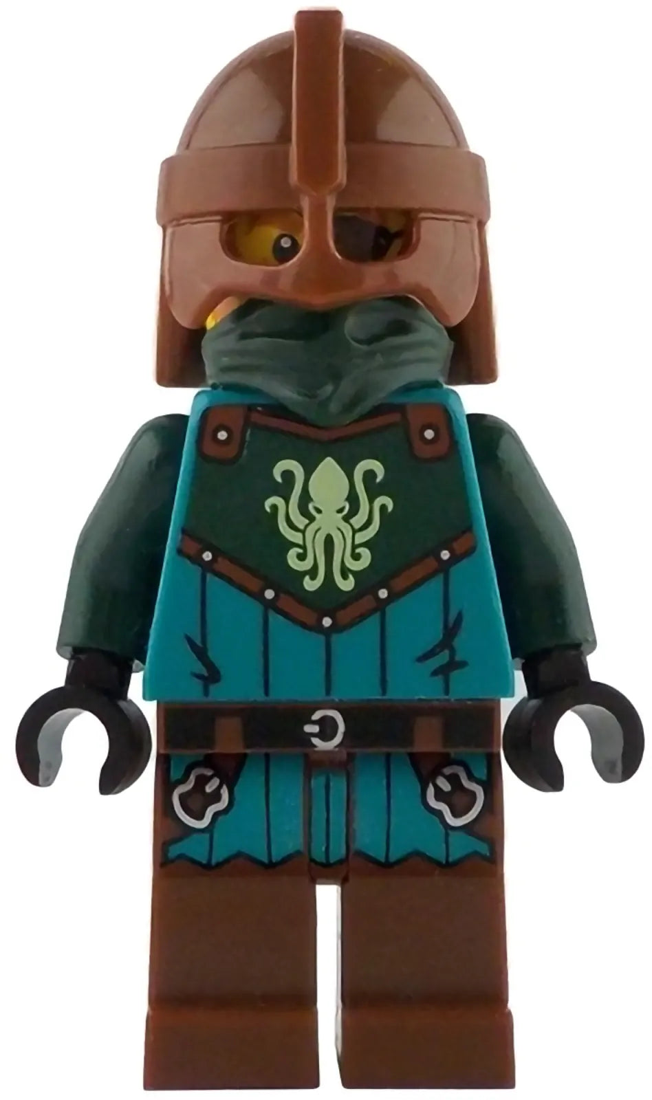 Minifig idea229 - Kraken Warrior - Male, Reddish Brown Helmet, Eye Patch
