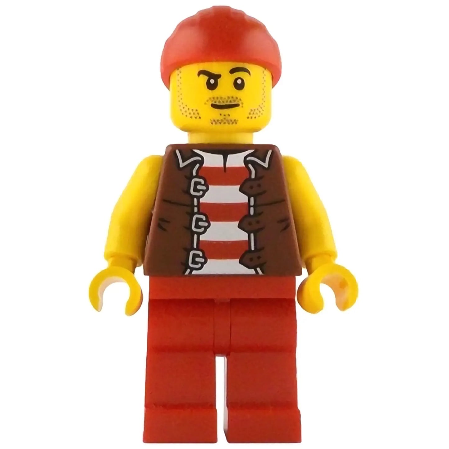 Minifig idea237 - Bo'sun Will - Pirate, Reddish Brown Jacket over Red and White Striped Shirt, Red Legs
