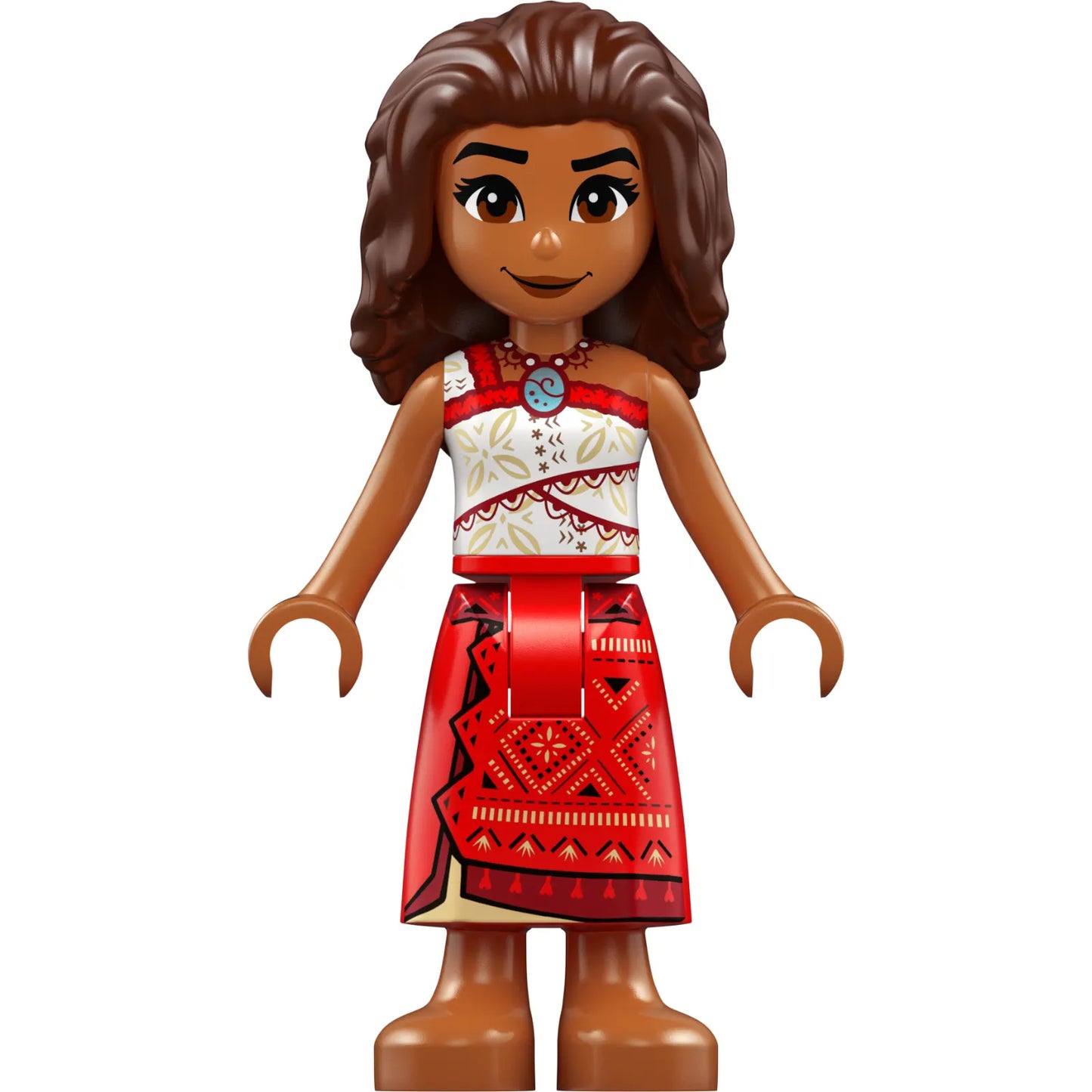 Minifig moa007 - Moana (Sienna) - Mini Doll, Red and White Top, Red Long Skirt, Dark Brown Hair