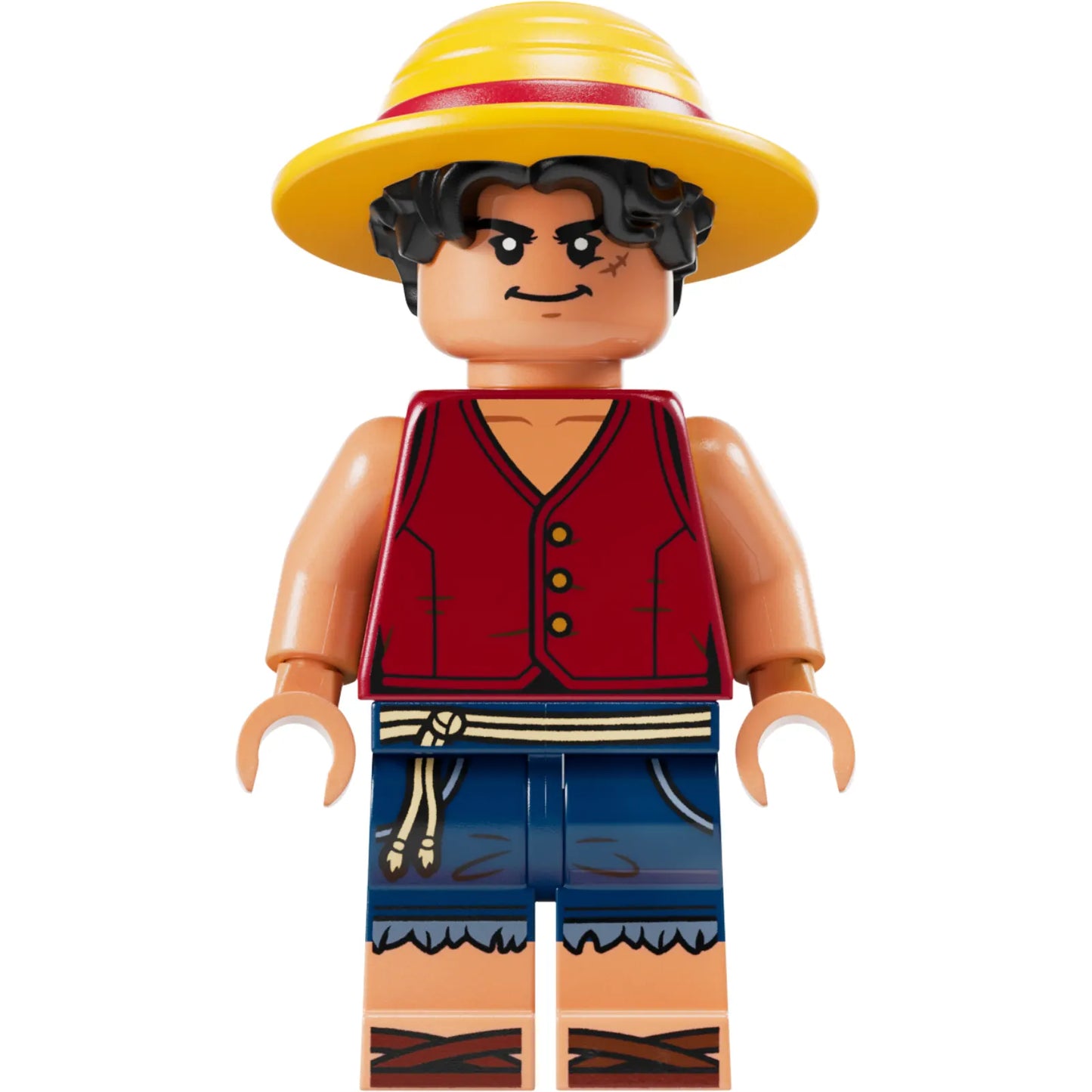 Minifig op016 - Monkey D. Luffy - Hair Combo, Hair with Hat, Closed Mouth Grin (75639, CG)