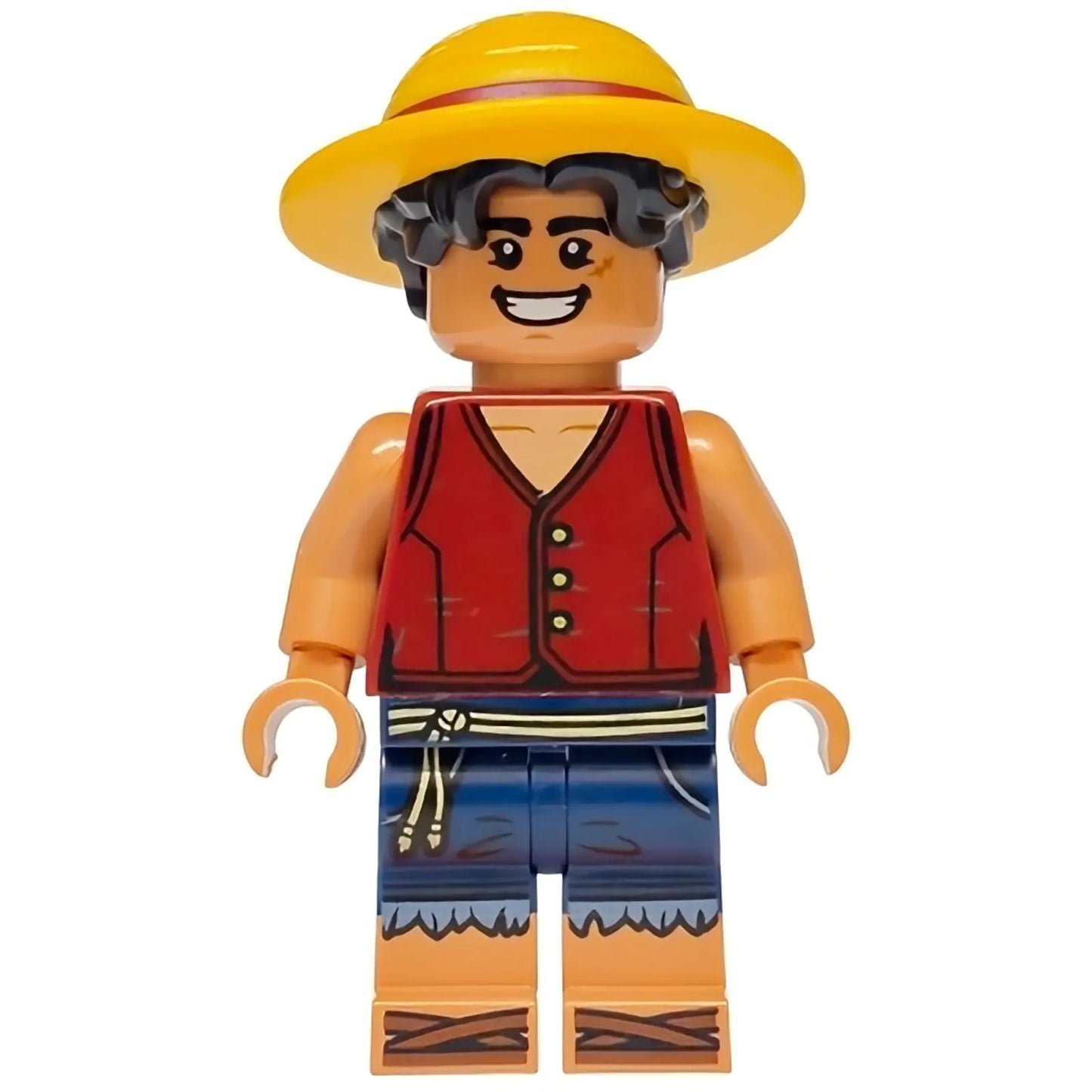 Minifig op018 - Monkey D. Luffy - Hair Combo, Hair with Hat, Open Mouth Smile / Angry (75640)