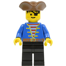 Minifig Pi080 - Pirate Blue Jacket, Black Legs, Brown Pirate Triangle Hat, Black Hair