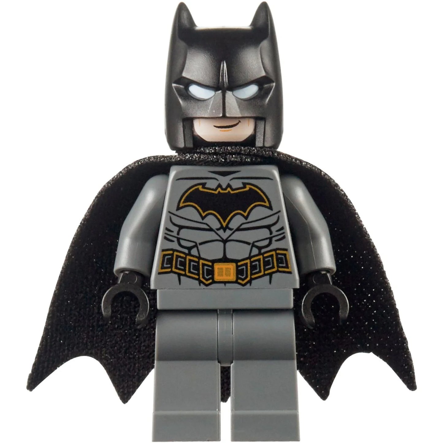 Minifig sh0589a - Batman - Dark Bluish Gray Suit with Gold Outline Belt and Crest, Mask and Cape (Type 3 Cowl, Spongy Cape)