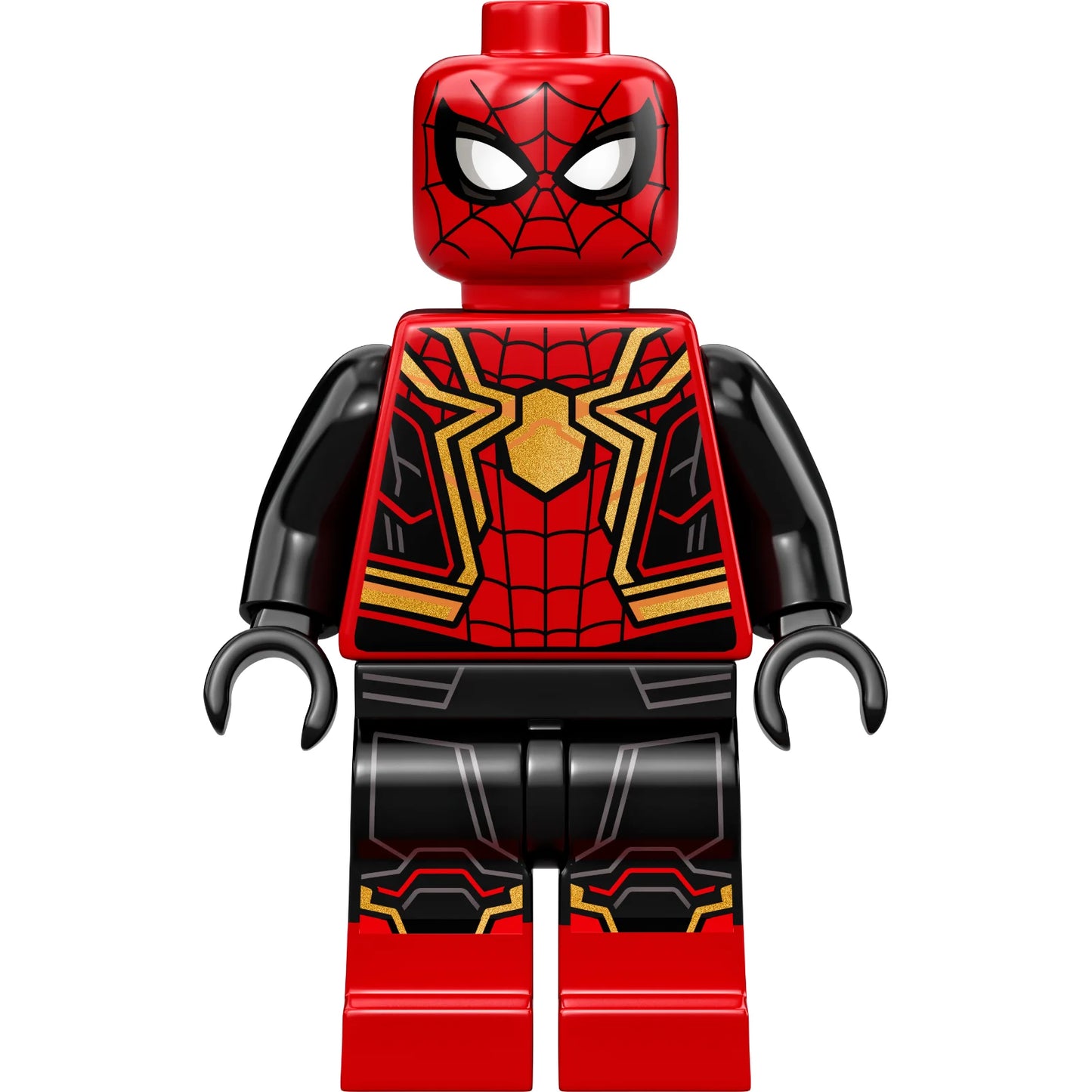 Minifigur sh0778 – Spider-Man – Schwarz-roter Anzug, große goldene Spinne, goldener Kniebesatz (integrierter Anzug)