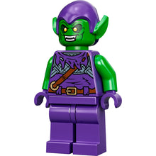 Minifigur sh0813 - Grüner Kobold - Hellgrüne Haut, dunkelviolettes Outfit, kleine gelbe Augen, schlichte Beine