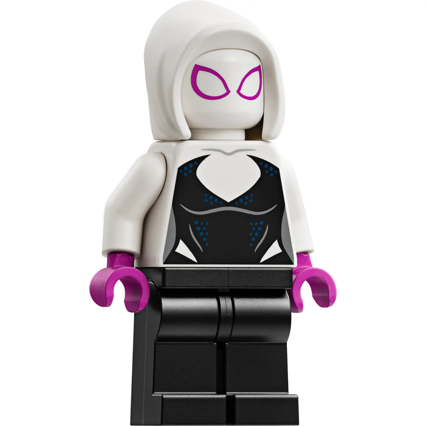 Minifig sh1030 - Ghost-Spider / Spider-Gwen (Gwen Stacy) - Black Legs, White Basic Smooth Hood, Magenta Hands (76311)