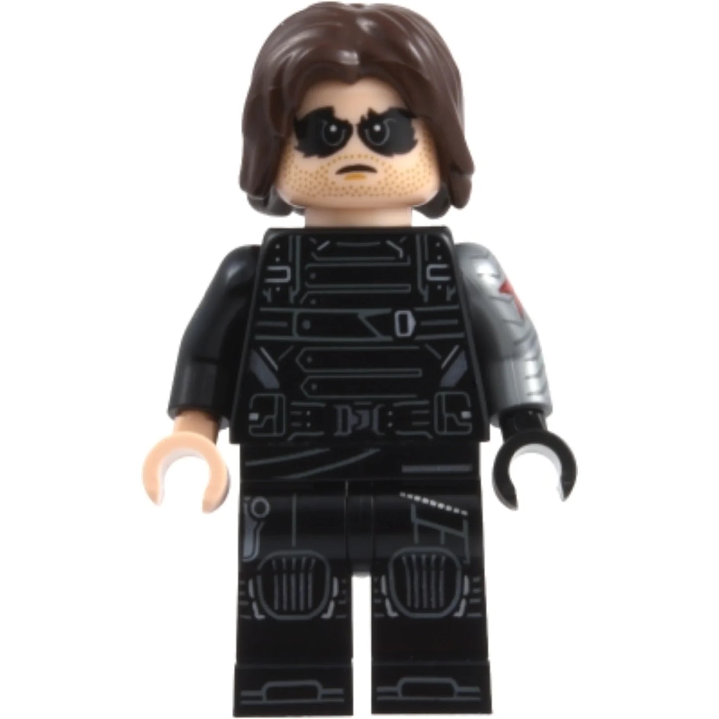 Minifig sh1132 - Winter Soldier - Dark Brown Hair, Black and Light Nougat Hands