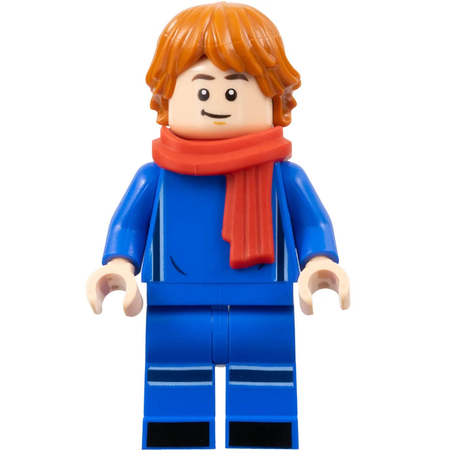 Minifig soc160 - Soccer Spectator - Blue Soccer Uniform, Red Scarf, Dark Orange Hair