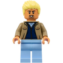 Minifig soc164 - Soccer Spectator - Layered Dark Tan and Dark Blue Jackets, Bright Light Blue Legs, Bright Light Yellow Spiked Hair Swept Up