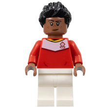 Minifig soc165 - Soccer Spectator - Red Soccer Jersey, White Legs, Black Spiky Hair