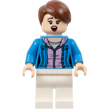 Minifig soc167 - Soccer Spectator - Dark Azure Jacket, Bright Pink Shirt, White Legs, Reddish Brown Hair