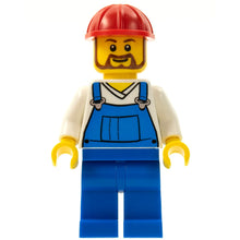 Minifig twn210 - Overalls Blue over V-Neck Shirt, Blue Legs, Red Construction Helmet, Beard