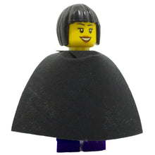 Minifig twn281 - Female Dark Purple Blouse with Gold Sash and Flowers, Dark Purple Legs, Black Bob Cut Hair, Cape