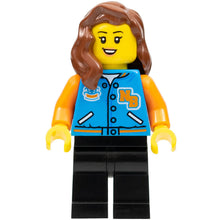 Minifig twn393 - Female with Sports Jacket, Black Legs, Reddish Brown Hair