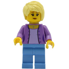 Minifig twn394 - Female with Medium Lavender Jacket, Medium Blue Legs, Bright Light Yellow Hair