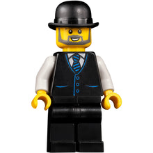 Minifig twn421 - Accountant - Male, Black Vest with Blue Striped Tie, Black Legs, Black Bowler Hat, Beard