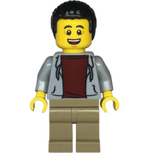 Minifig twn477 - Dad - Light Bluish Gray Hoodie with Dark Red Shirt, Dark Tan Legs, Black Hair
